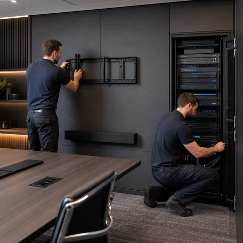 Audio Visual specialists completing a corporate installation