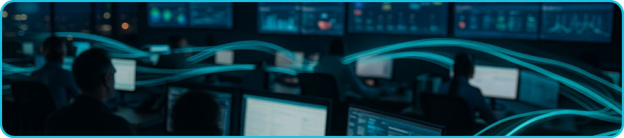 Contact centre floor with agents and supervisors monitoring live dashboards