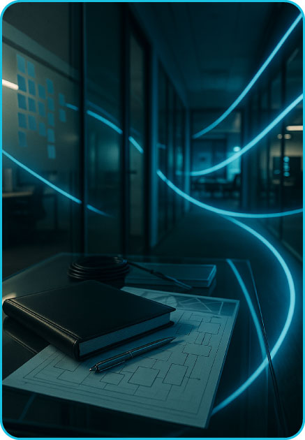 Operational resilience blueprint showing important services, tolerances and dependency map on a clean desk