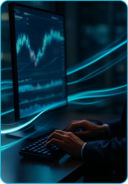 High-level trading architecture diagram represented by a clean, modern workspace scene